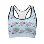 Pink Heartbeat Pattern Print Women's Sports Bra