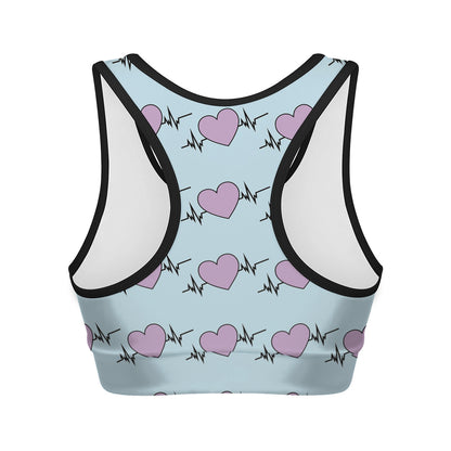 Pink Heartbeat Pattern Print Women's Sports Bra
