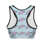 Pink Heartbeat Pattern Print Women's Sports Bra