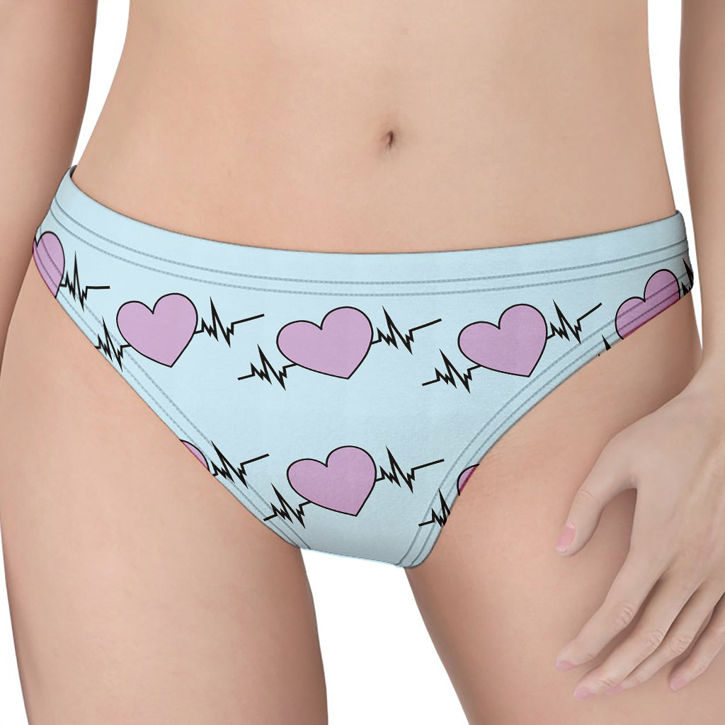 Pink Heartbeat Pattern Print Women's Thong