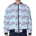 Pink Heartbeat Pattern Print Zip Sleeve Bomber Jacket