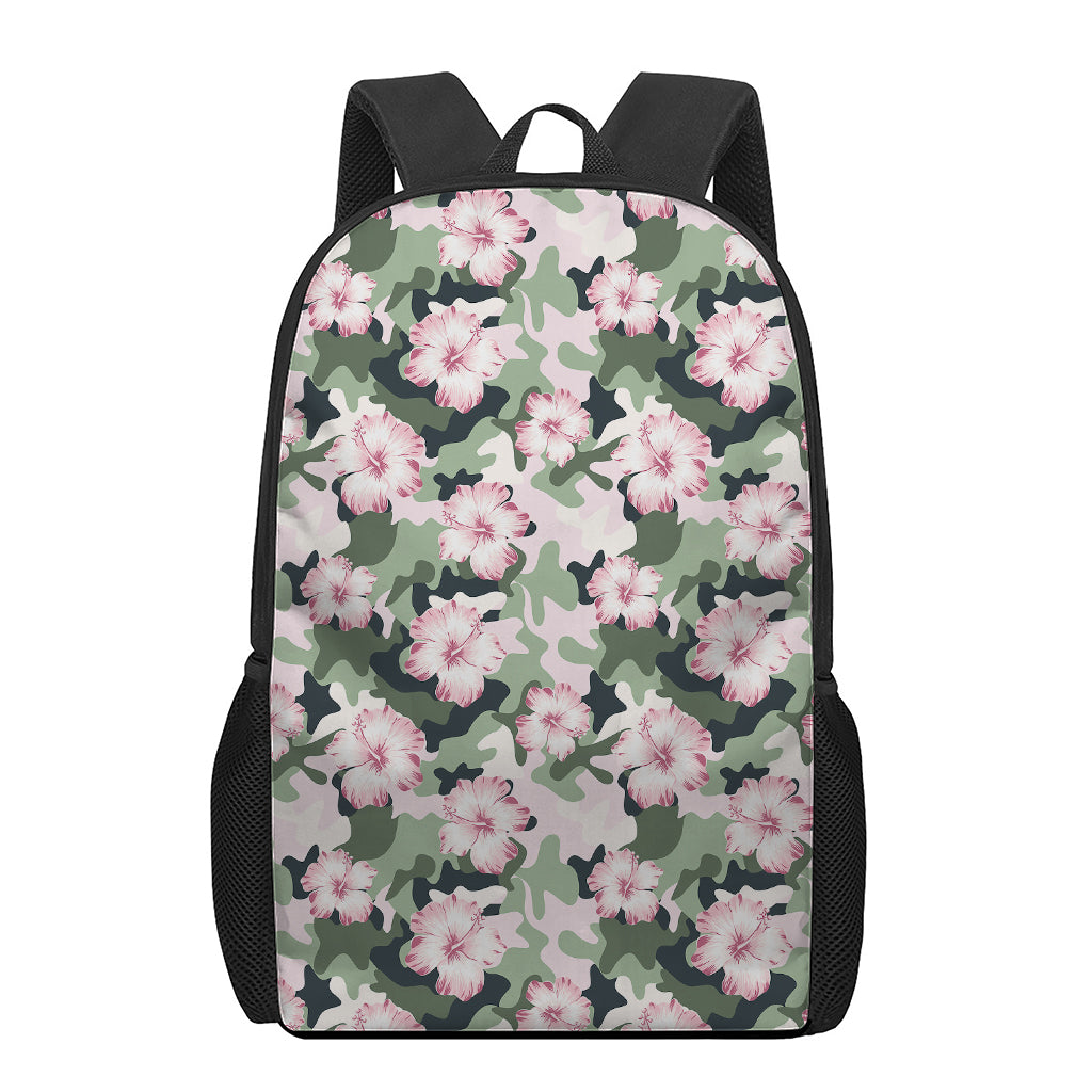 Pink Hibiscus Flower Camouflage Print 17 Inch Backpack