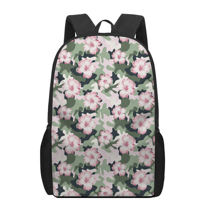 Pink Hibiscus Flower Camouflage Print 17 Inch Backpack