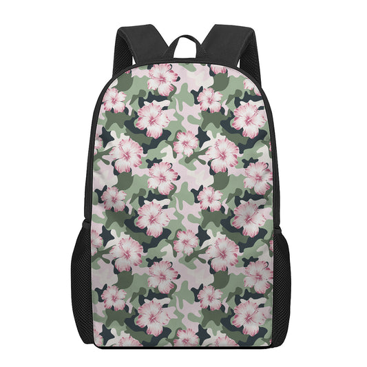 Pink Hibiscus Flower Camouflage Print 17 Inch Backpack
