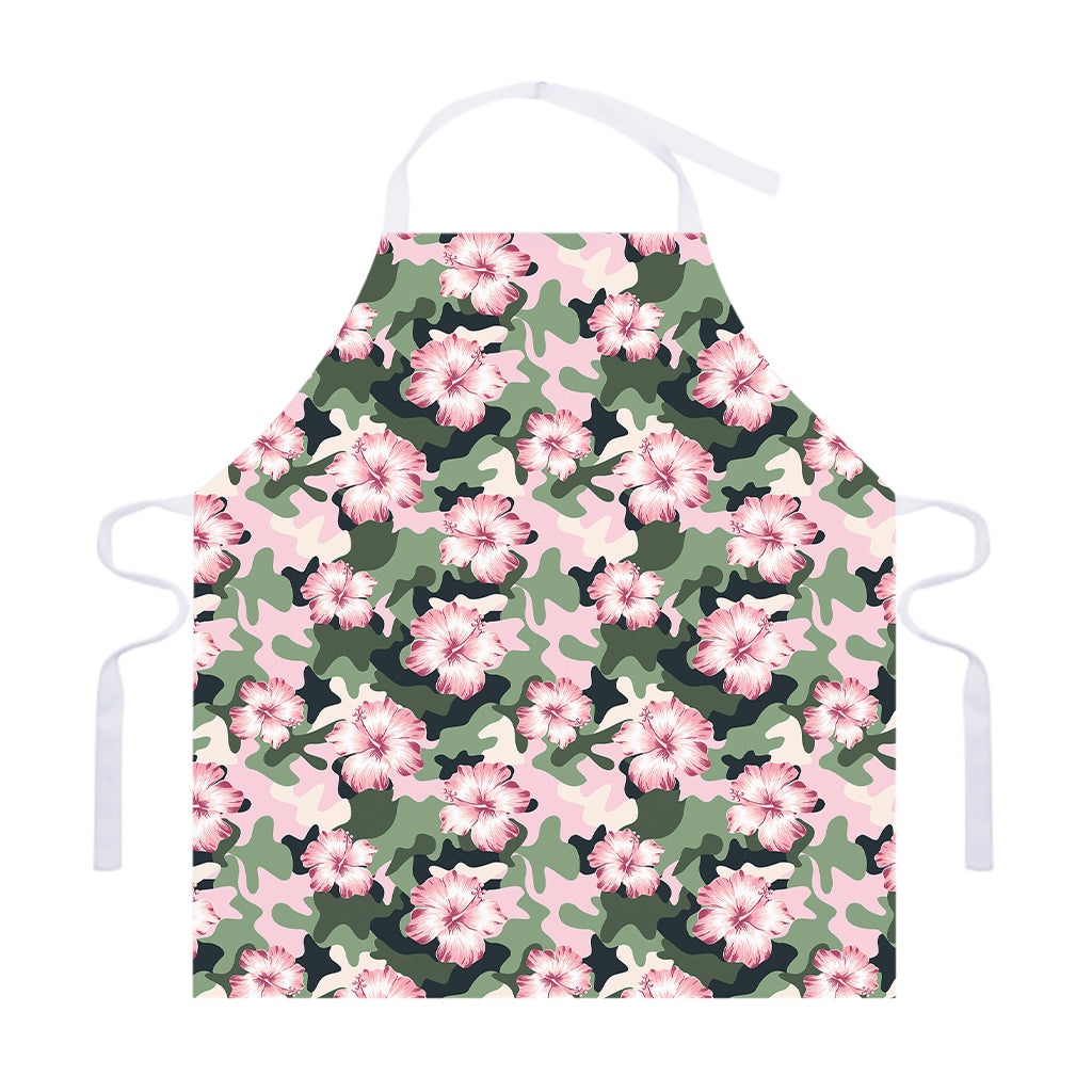 Pink Hibiscus Flower Camouflage Print Adjustable Apron