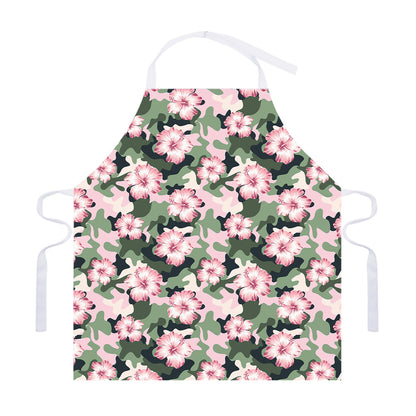 Pink Hibiscus Flower Camouflage Print Adjustable Apron