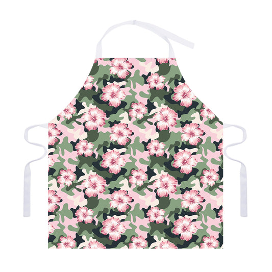 Pink Hibiscus Flower Camouflage Print Adjustable Apron