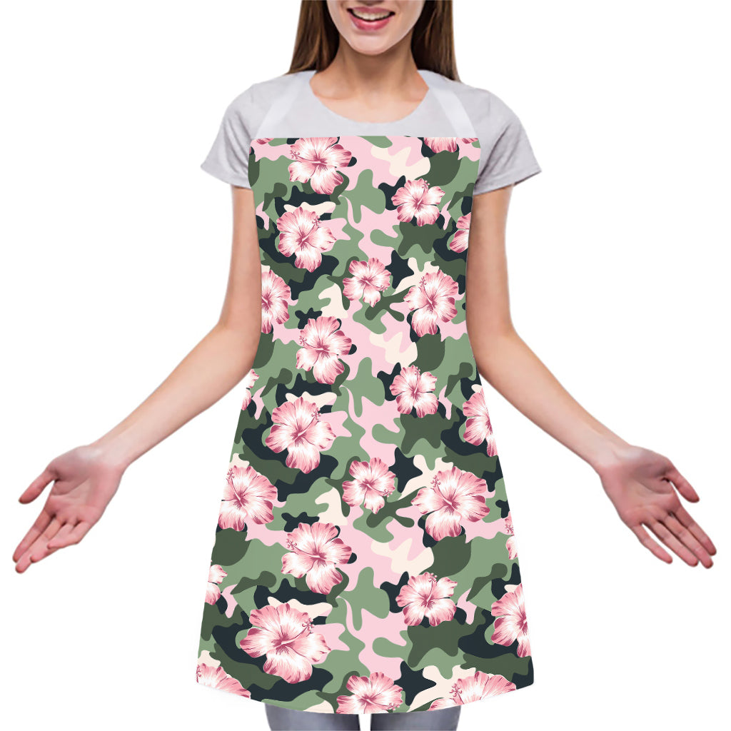 Pink Hibiscus Flower Camouflage Print Adjustable Apron