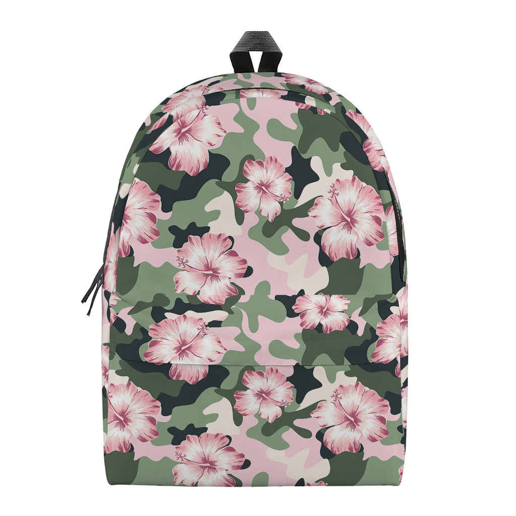 Pink Hibiscus Flower Camouflage Print Backpack