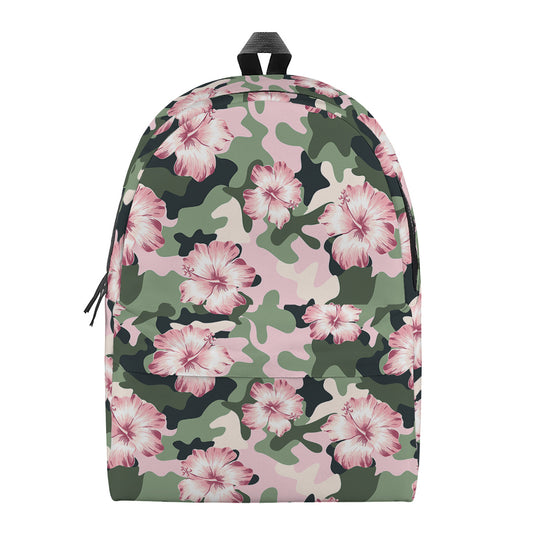Pink Hibiscus Flower Camouflage Print Backpack