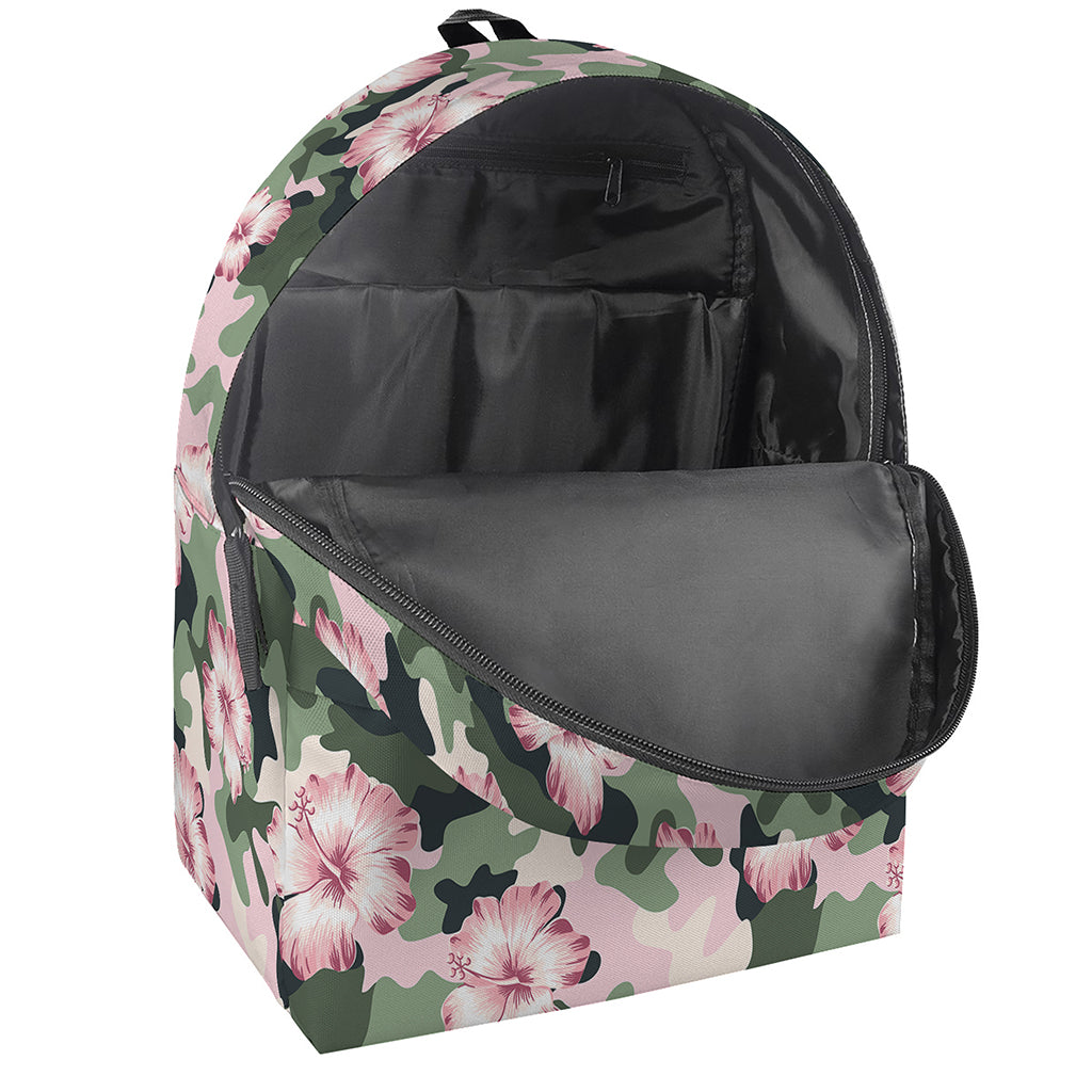 Pink Hibiscus Flower Camouflage Print Backpack