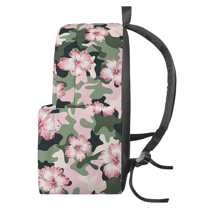 Pink Hibiscus Flower Camouflage Print Backpack