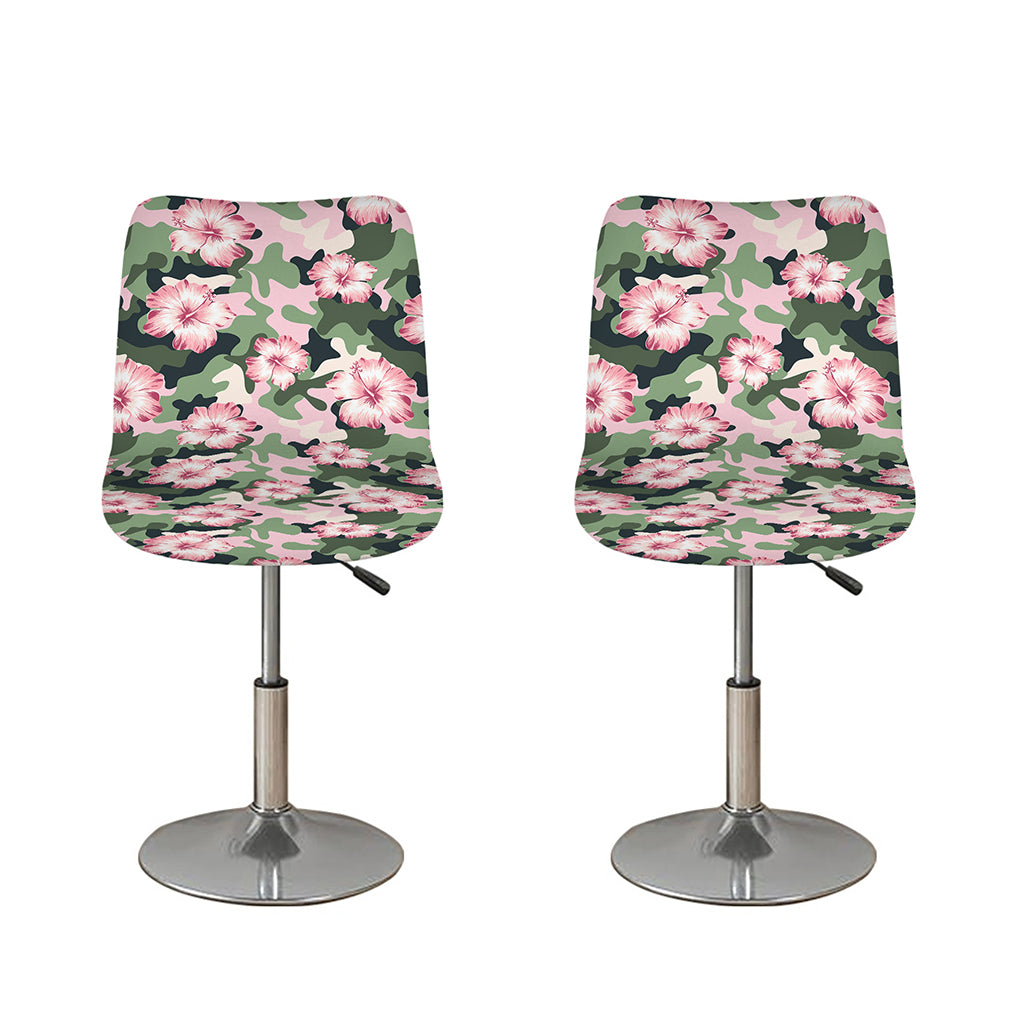 Pink Hibiscus Flower Camouflage Print Bar Stool Covers
