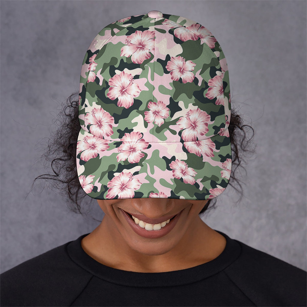 Pink Hibiscus Flower Camouflage Print Baseball Cap