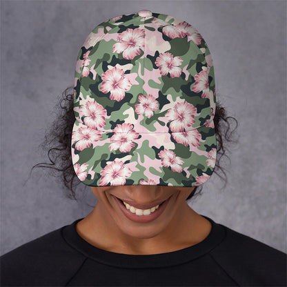 Pink Hibiscus Flower Camouflage Print Baseball Cap