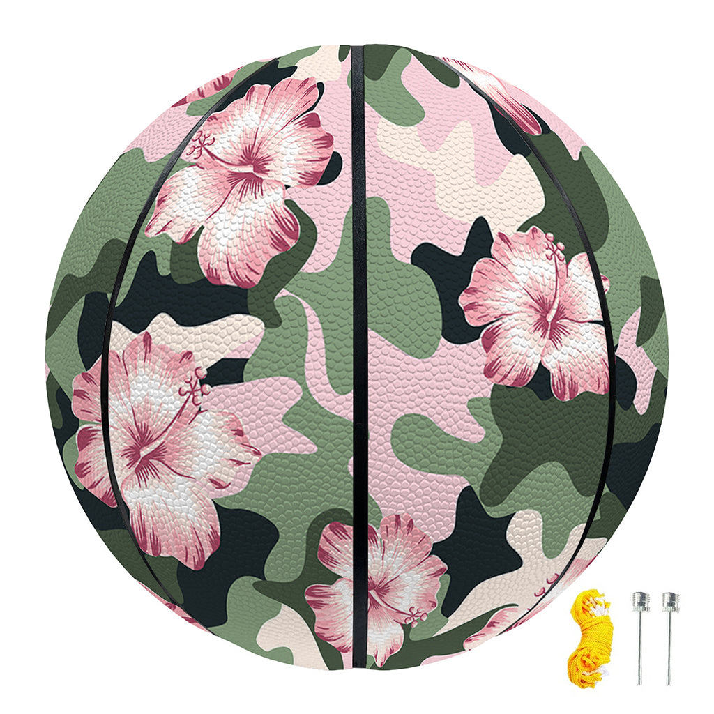 Pink Hibiscus Flower Camouflage Print Basketball