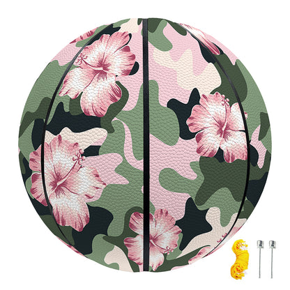 Pink Hibiscus Flower Camouflage Print Basketball