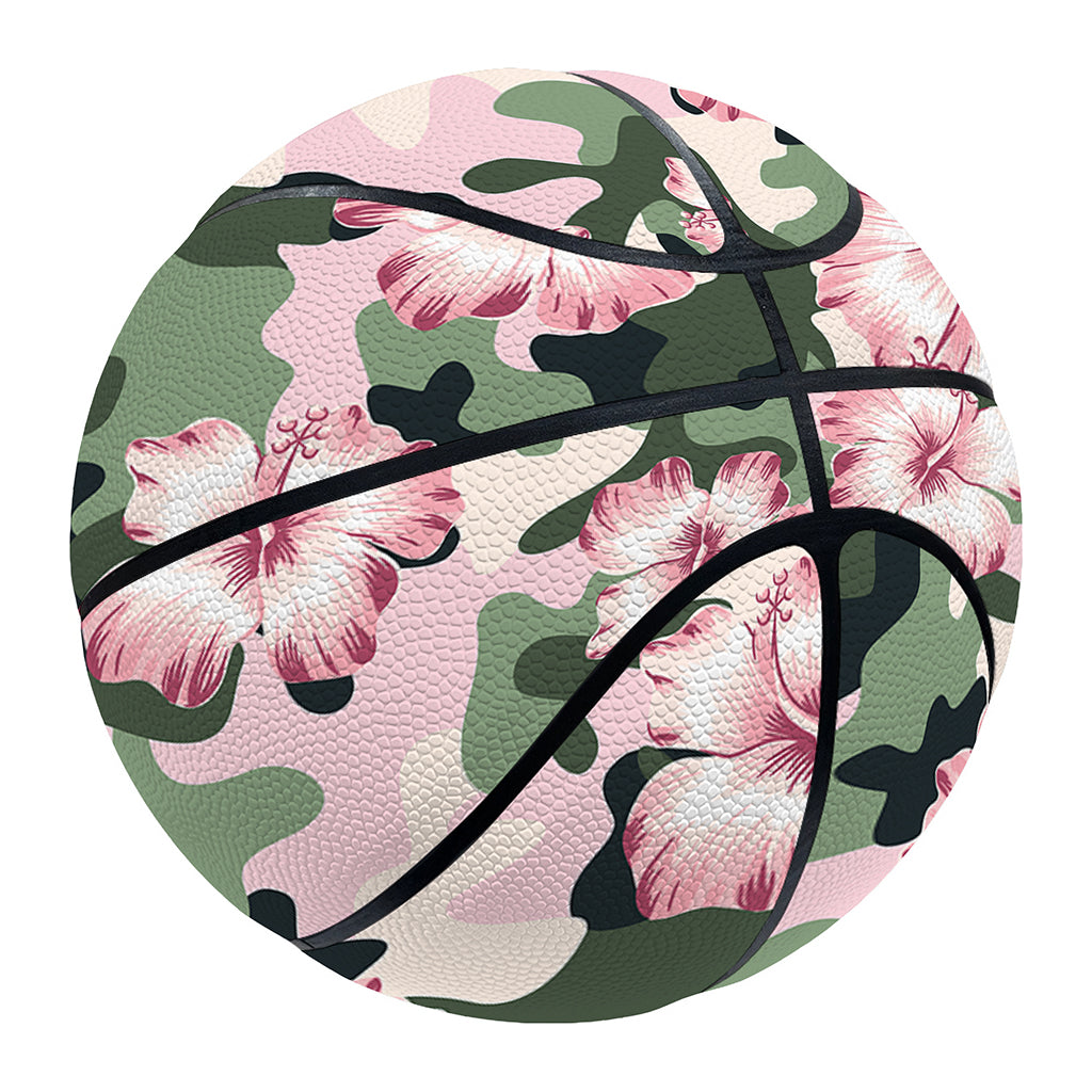 Pink Hibiscus Flower Camouflage Print Basketball