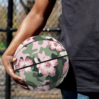 Pink Hibiscus Flower Camouflage Print Basketball