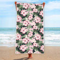 Pink Hibiscus Flower Camouflage Print Beach Towel
