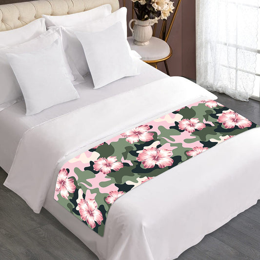 Pink Hibiscus Flower Camouflage Print Bed Runner