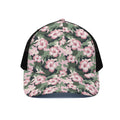 Pink Hibiscus Flower Camouflage Print Black Mesh Trucker Hat
