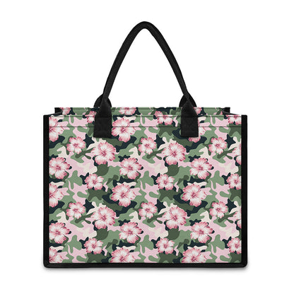 Pink Hibiscus Flower Camouflage Print Canvas Tote Bag