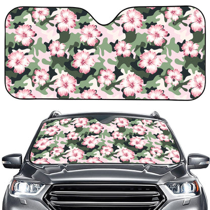 Pink Hibiscus Flower Camouflage Print Car Windshield Sun Shade