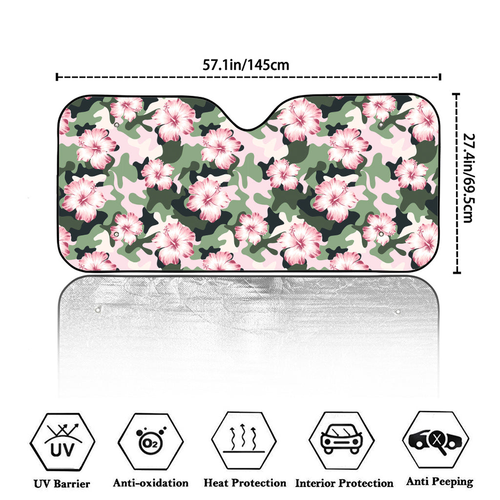 Pink Hibiscus Flower Camouflage Print Car Windshield Sun Shade