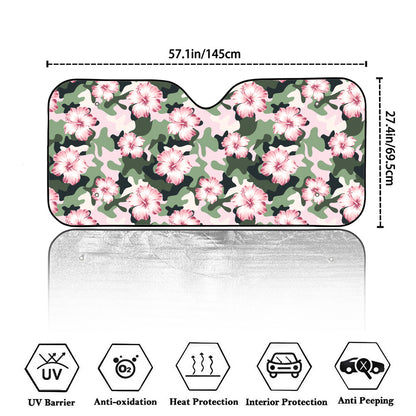 Pink Hibiscus Flower Camouflage Print Car Windshield Sun Shade