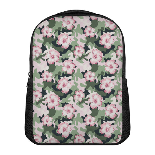 Pink Hibiscus Flower Camouflage Print Casual Backpack