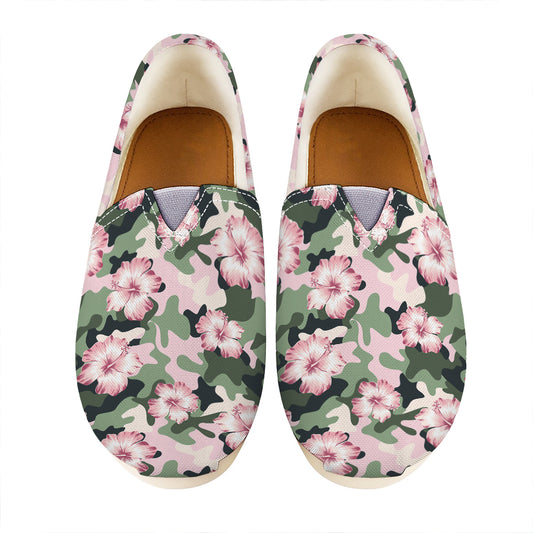 Pink Hibiscus Flower Camouflage Print Casual Shoes