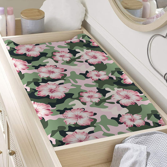 Pink Hibiscus Flower Camouflage Print Changing Pad Cover