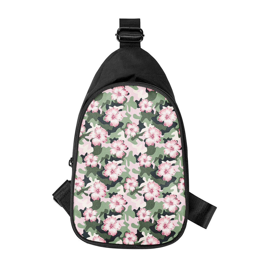 Pink Hibiscus Flower Camouflage Print Chest Bag