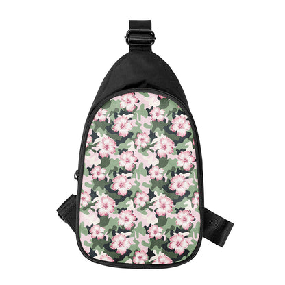 Pink Hibiscus Flower Camouflage Print Chest Bag
