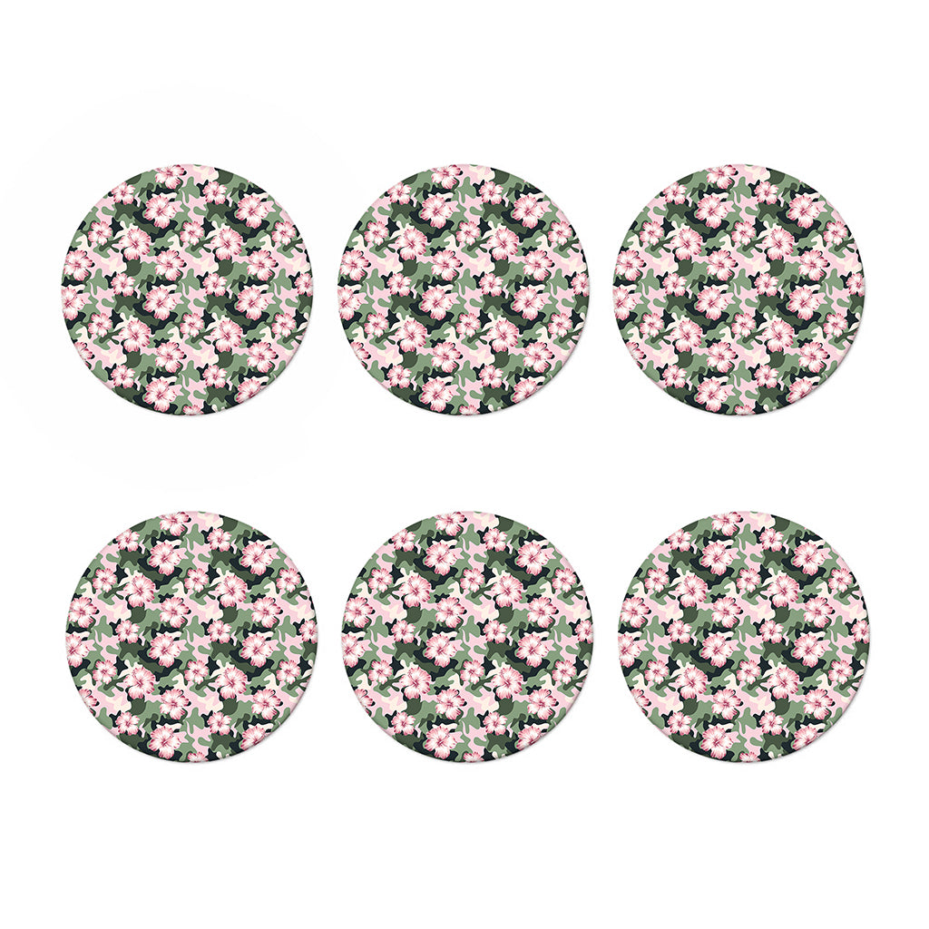 Pink Hibiscus Flower Camouflage Print Coaster Set