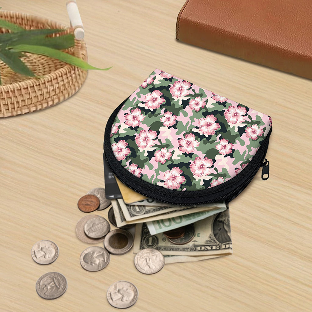 Pink Hibiscus Flower Camouflage Print Coin Purse