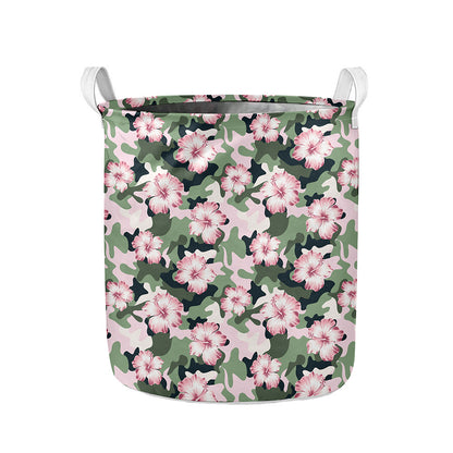 Pink Hibiscus Flower Camouflage Print Collapsible Laundry Basket