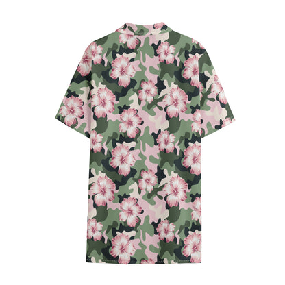 Pink Hibiscus Flower Camouflage Print Cotton Hawaiian Shirt