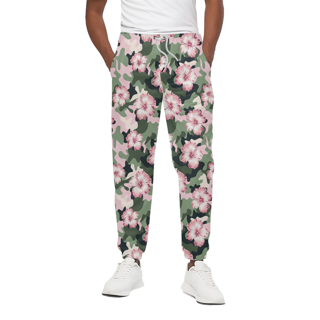 Pink Hibiscus Flower Camouflage Print Cotton Pants