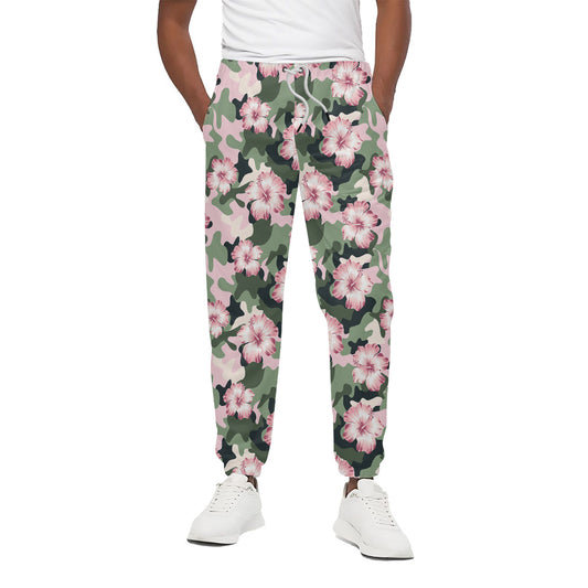 Pink Hibiscus Flower Camouflage Print Cotton Pants