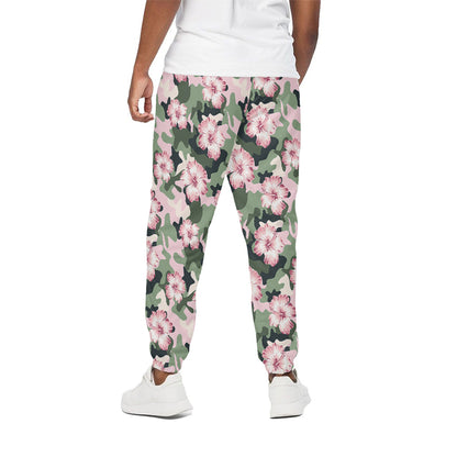 Pink Hibiscus Flower Camouflage Print Cotton Pants