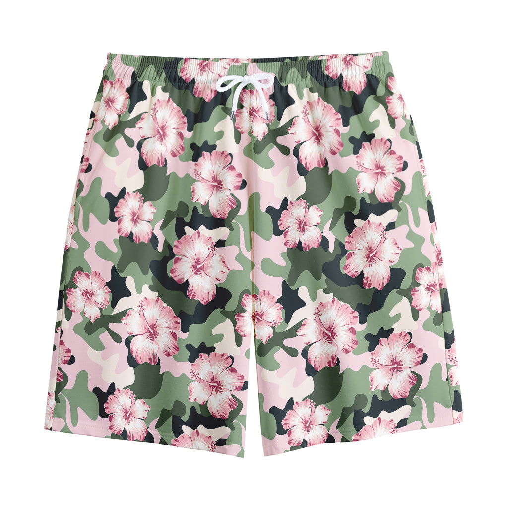 Pink Hibiscus Flower Camouflage Print Cotton Shorts