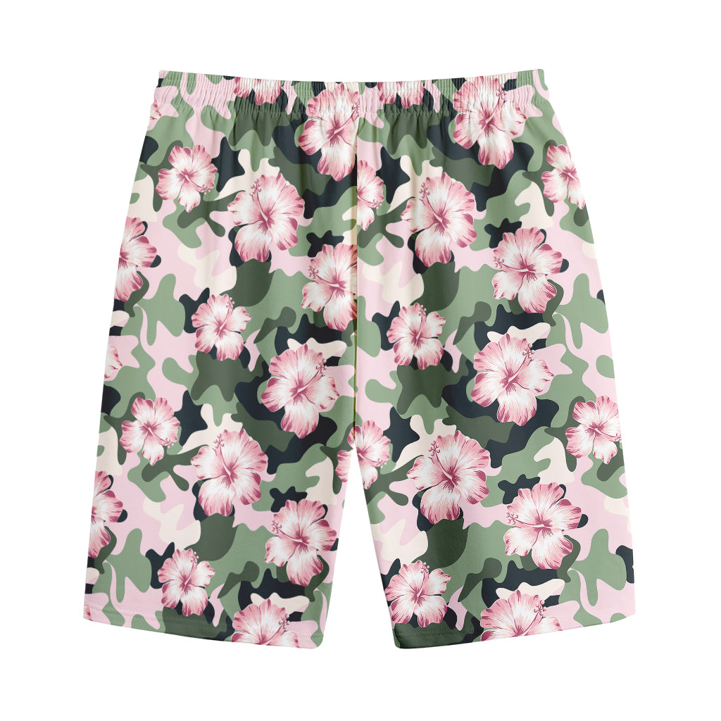 Pink Hibiscus Flower Camouflage Print Cotton Shorts