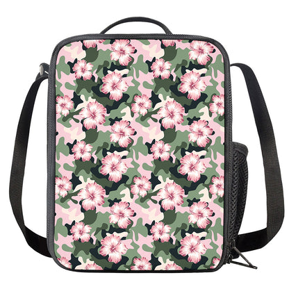 Pink Hibiscus Flower Camouflage Print Crossbody Lunch Bag