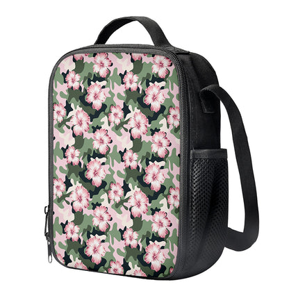 Pink Hibiscus Flower Camouflage Print Crossbody Lunch Bag