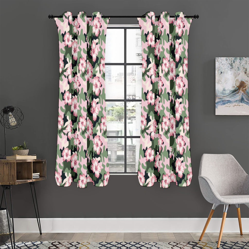 Pink Hibiscus Flower Camouflage Print Curtain