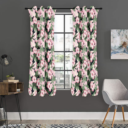 Pink Hibiscus Flower Camouflage Print Curtain