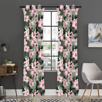 Pink Hibiscus Flower Camouflage Print Curtain