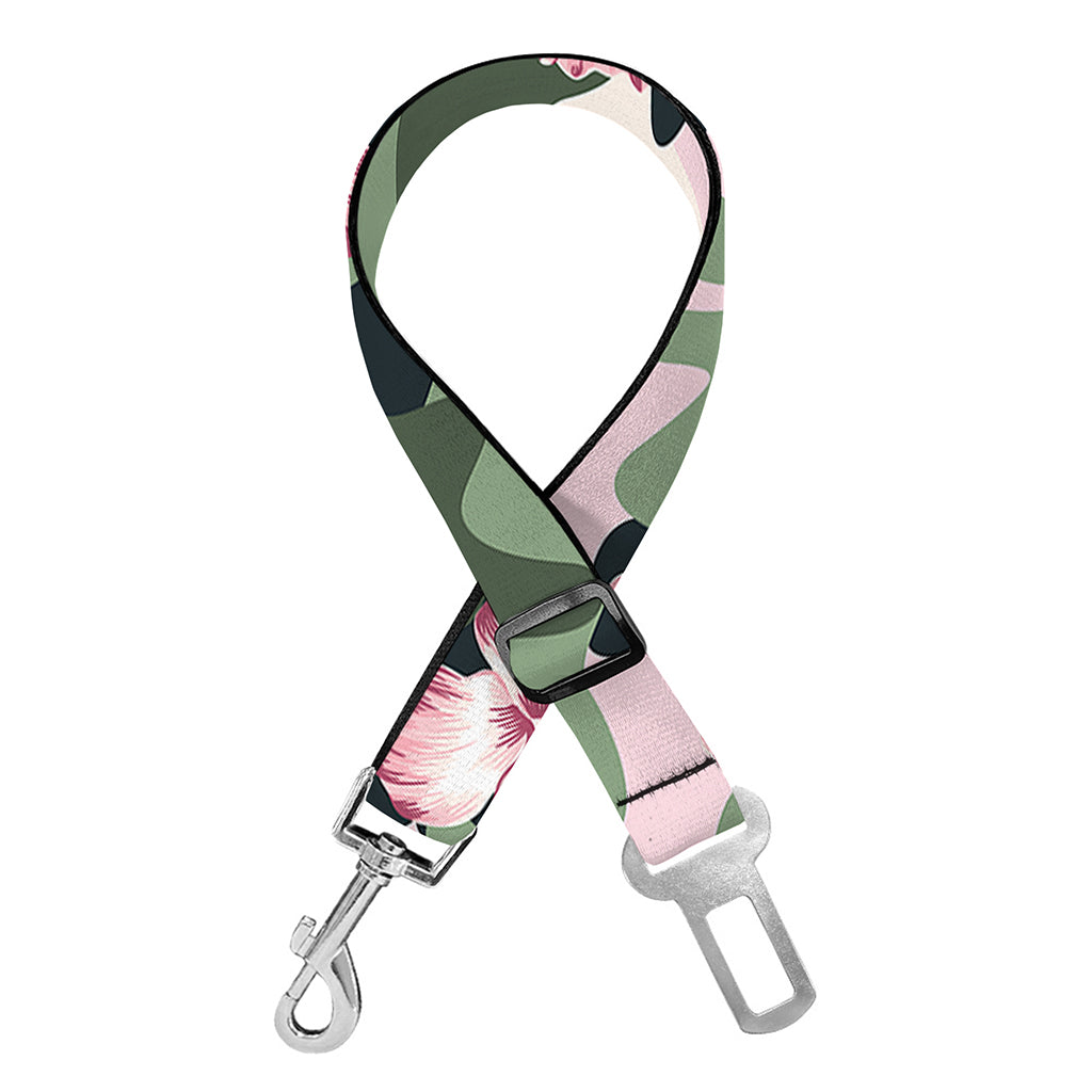 Pink Hibiscus Flower Camouflage Print Dog Seat Belt